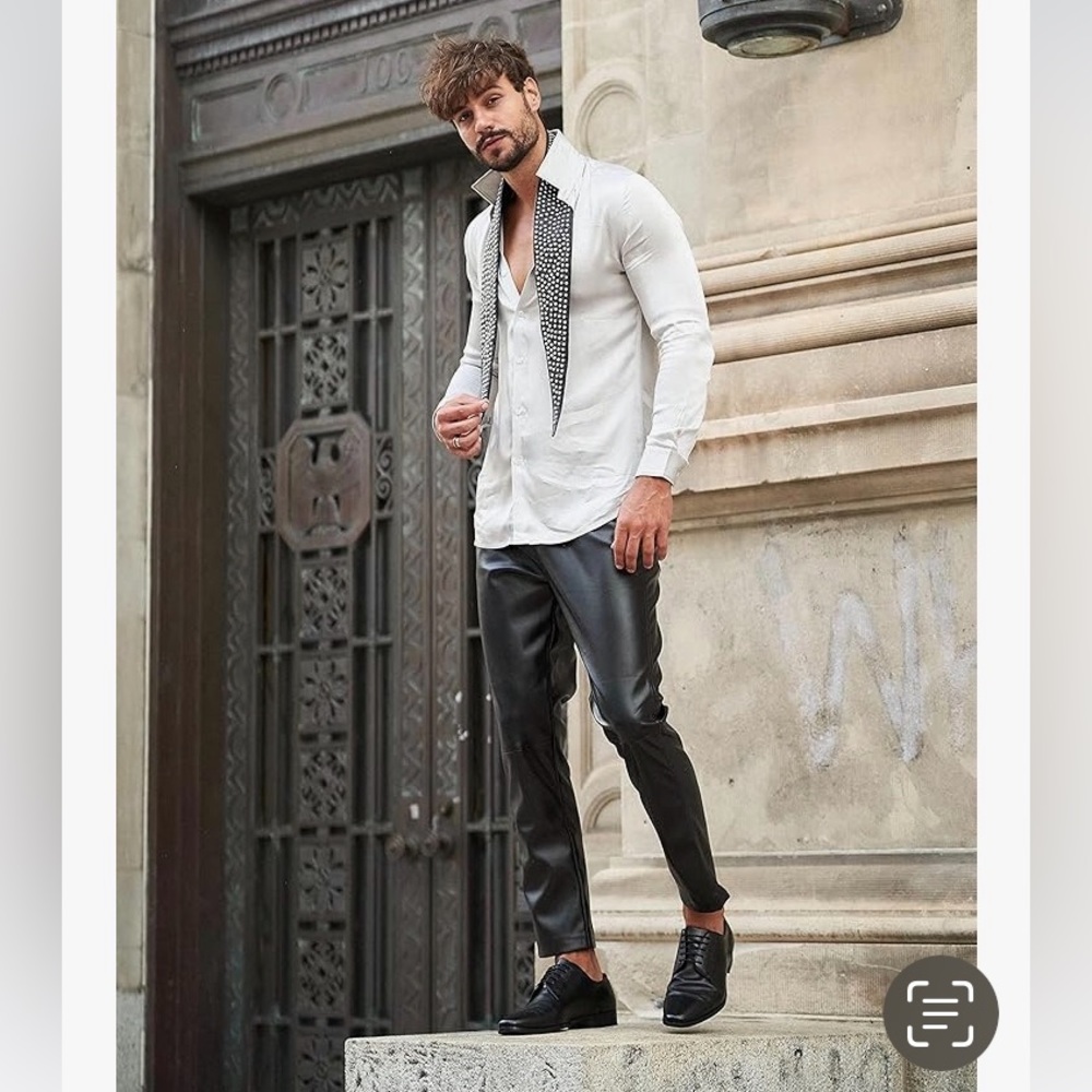 🔥NWT SETA men’s black polyurethane leather high waisted ankle pants S.